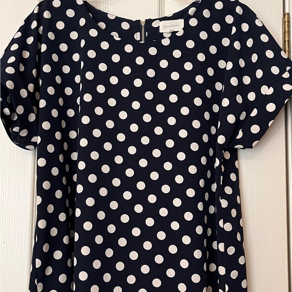 MELLODAY Navy and White Polka Dot Blouse